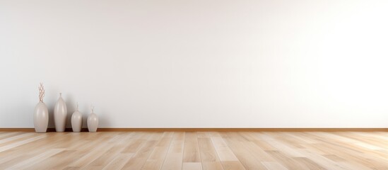 Minimalist Empty room interior design with wooden floor and white wall, AI generated image