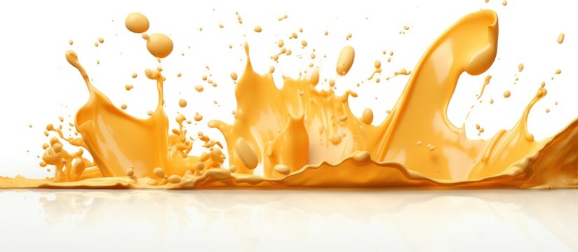 Close up Melting yellow cheese with splash white background. AI generated image