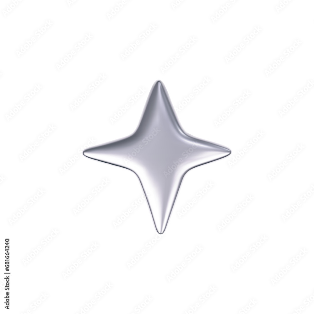Wall mural 3d chrome star in y2k futuristic style isolated on white background. render 3d cyber chrome galaxy e