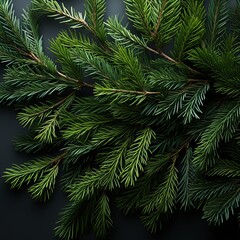 Obraz premium Winter beautiful green fir tree branches background. Spruce with needles. Closeup. Nature winter banner. Christmas wallpaper concept with copy space