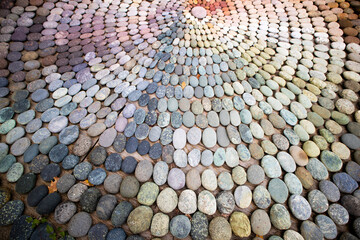 Photographic shot of a mosaic of multicolored stones