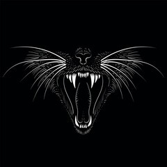 Cat vector art illustration T-shirt apparel tattoo design or outwear.  Cute print style kitten background. This hand drawing would be nice to make on the black fabric or canvas.