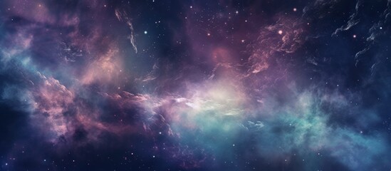 Panoramic nebula of Space scene with planets, stars and galaxies background. AI generated