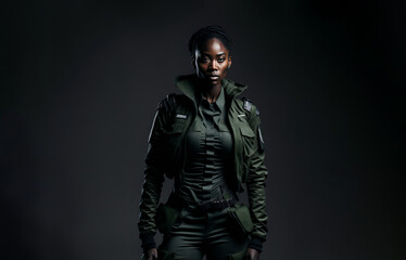 Fototapeta na wymiar Black beautiful female military