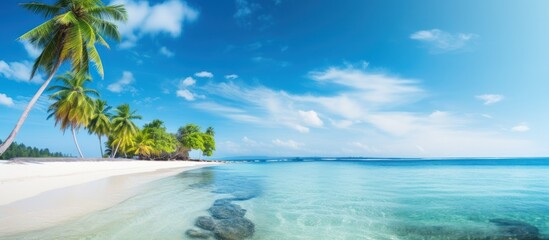 Beautiful tropical beach landscape at sunny day. AI generated image