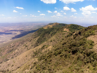Aerial view of the Ngong Hills which rise over Nairobi, Kenya.