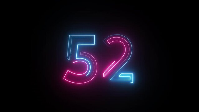 Neon number 52 with alpha channel, neon numbers, number fifty two