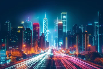 Foto auf Acrylglas Peking vibrant transformative effect of mist on city after dark, embodying architectural brilliance, subdued glow, and captivating contrast between human civilization and ethereal elements