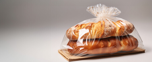 Freshly baked pastries in a plastic bag with a tie, placed on a wooden board for a rustic and appetizing presentation.