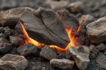 Brennende Kohle mit Feuer, Asche