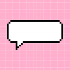 Pixel narrow horizontal dialog box on a pink checkered background. Illustration in the style of an 8-bit retro game, controller, cute frame for inscriptions. - obrazy, fototapety, plakaty