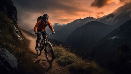 Man Riding a Mountain Bike Down a Thrilling Trail
