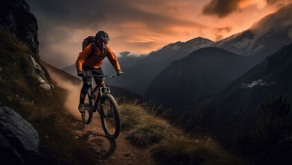 Obraz premium Man Riding a Mountain Bike Down a Thrilling Trail