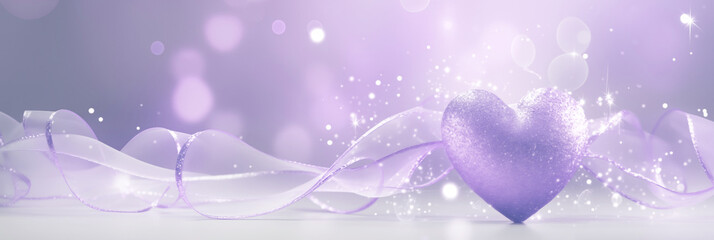 Purple Valentine's day background with hearts and bokeh lights