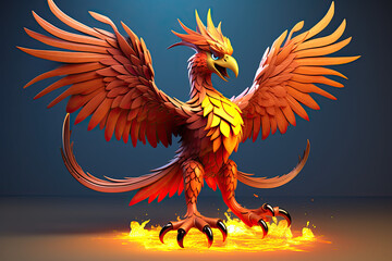Glowing 3d cartoon phoenix