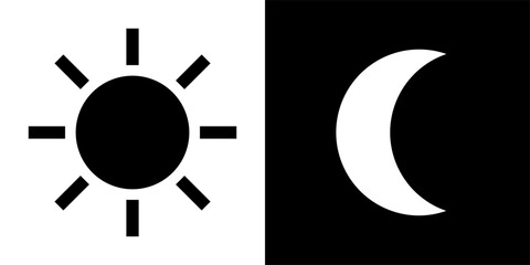Light Day and Dark Night Mode Sun and Moon Symbol Icon Set. Vector Image.