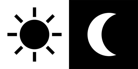 Light Day and Dark Night Mode Sun and Moon Symbol Icon Set. Vector Image.