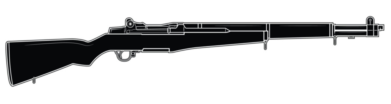 Vector illustration of the M1 Garand rifle on the white background. Black. Right side.