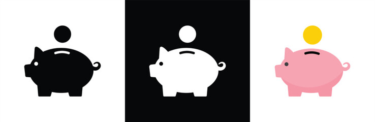 Piggy bank icon. Piggy bank saving money icon. Piggy bank icon collection. Piggy bank icon line and flat style. Baby pig sign and symbol. vector illustration. - obrazy, fototapety, plakaty