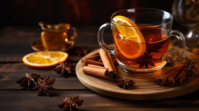 Fragrant tea with cinnamon and orange tangerine
