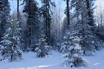 Snow. Winter landscape full of snow in a forest with many trees. The perfect snowy winter background. Snowy trees from above. Amazing winter. Nature concept. Beautiful forest. Snow covered road.