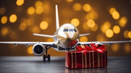 Christmas travel concept with plane