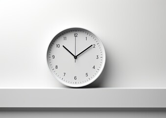 A minimalist composition featuring a timer clock against a plain white background. The lighting is