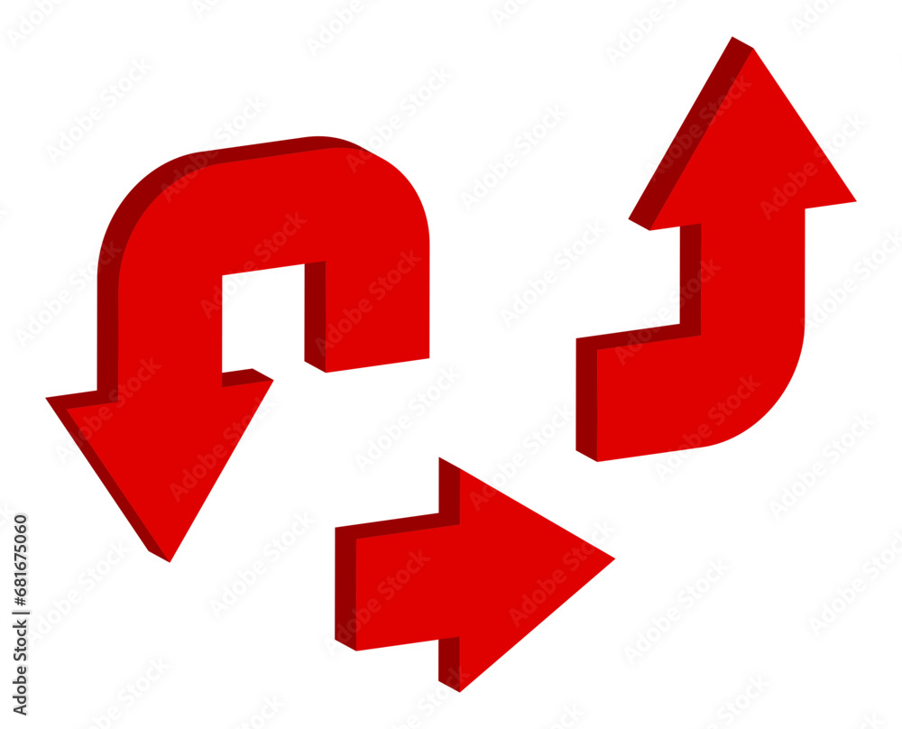 Poster red arrows icons set. vector arrow icon in 3d style.