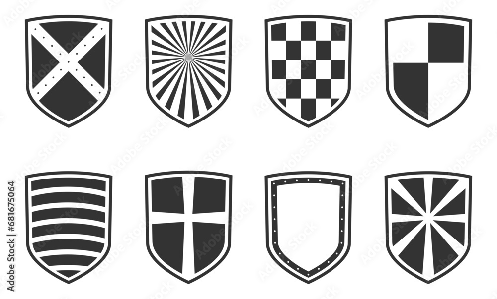 Poster safe and guard protect symbol. vector set heraldic shield with different pattern.
