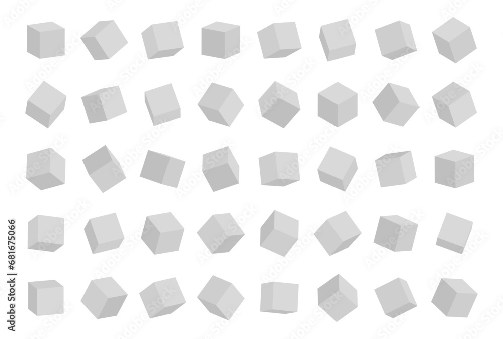 Poster set of cubes in different angles view isolated on white background. vector illustration