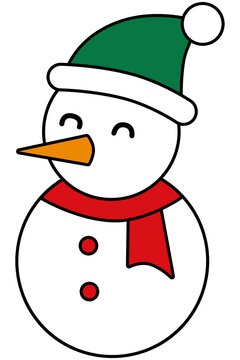 Illustration of cheerful snowman with christmas hat and scarf