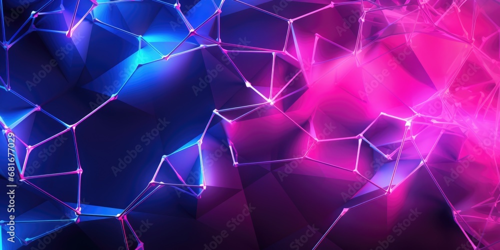 Poster 3d network connections with plexus design pink and blue neon color background wallpaper. generative 