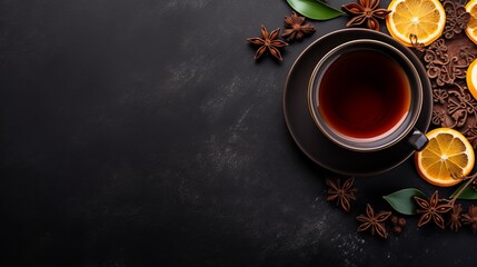 Obraz na płótnie Canvas Beat see glass of tea on dull work area tea drink holiday christmas