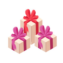 Merry Christmas isometric gifts. Christmas gifts in craft paper set. craft wrappings.