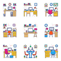 Pack of Workspace Flat Icons

