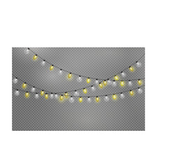 Christmas garland isolated on transparent background. Glowing colorful light bulbs with sparkles.Xmas, New Year, wedding or Birthday decor. Party event decoration. Winter holiday season element.