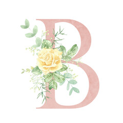 Floral alphabet - letter A. The letters of the alphabet are pink and decorated with watercolor roses. Wedding, birthday, children's party, any creative ideas.