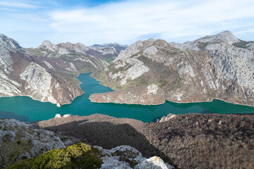 Panoramic view of the Spanish Fjords from Pico Gilbo, a mountain in Riano, Leon