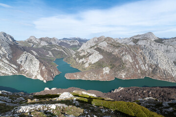 Panoramic view of the Spanish Fjords from Pico Gilbo, a mountain in Riano, Leon