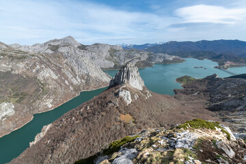 Panoramic view of the Spanish Fjords from Pico Gilbo, a mountain in Riano, Leon