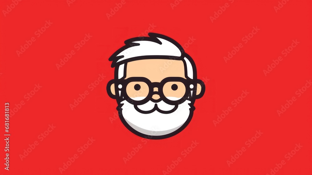 Poster a man with glasses and a beard on a red background with a red background and a red background with a