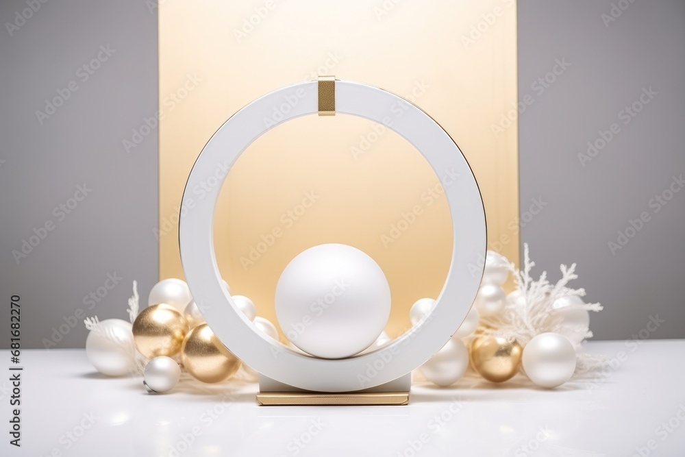 Aufkleber a white object sitting on top of a table next to a white and gold object on top of a table.