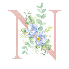Floral alphabet - letter A. The letters of the alphabet are pink and decorated with watercolor roses. Wedding, birthday, children's party, any creative ideas.