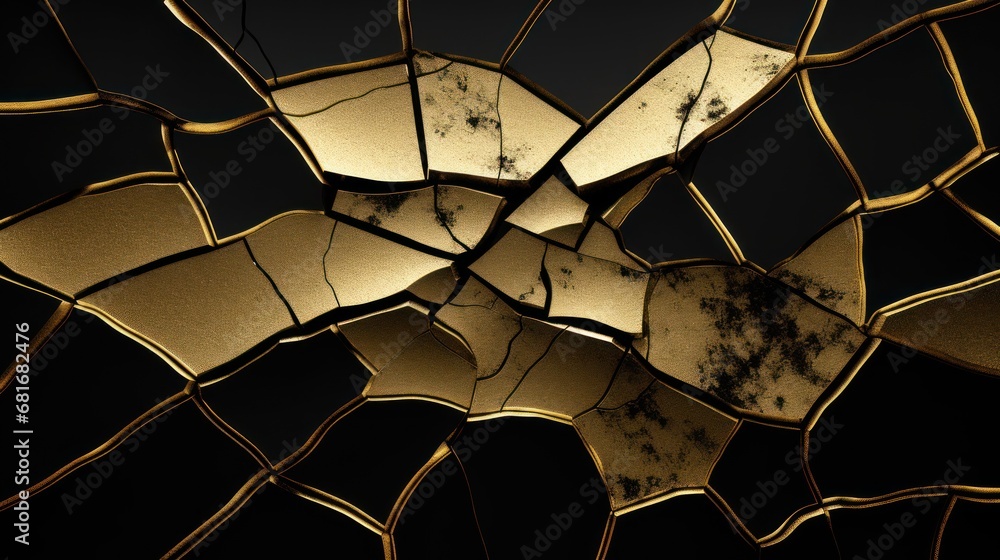 Poster a close up of a mirror with a black background and a gold design on the bottom half of the mirror.
