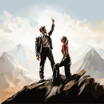 couple on the peak painting illustration