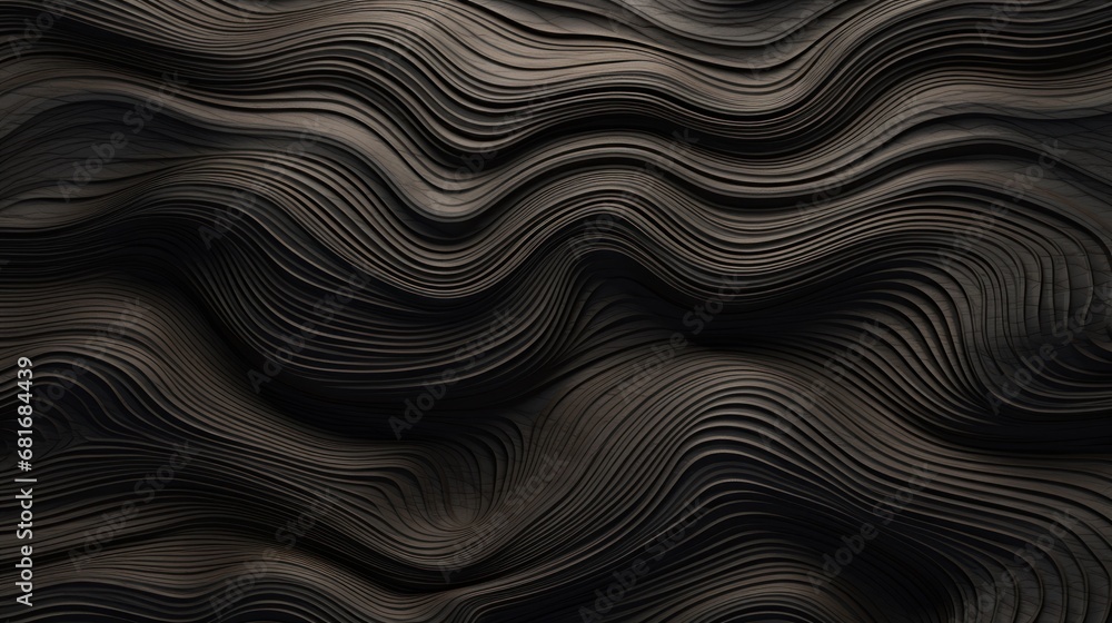Poster a close up of a black and white background with wavy lines in the center of the image and a black ba