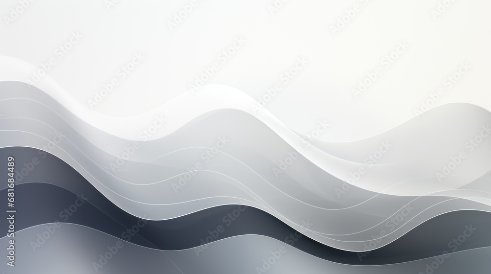 Poster a black and white abstract background with wavy lines in the shape of a wave on the left side of the