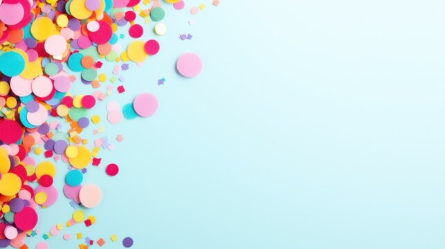 A colorful confetti-filled background with space for copy text