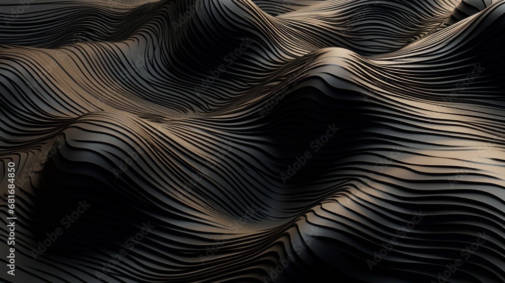 Aufkleber a close up view of a wavy surface with a black and brown pattern on the top and bottom of it.