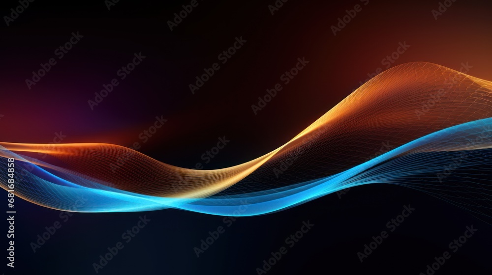 Aufkleber a blue and orange wave on a black background with a red light at the end of the wave and a red light